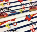 Race Car Patterned Striped Children's Curtain Fabric - Image 3