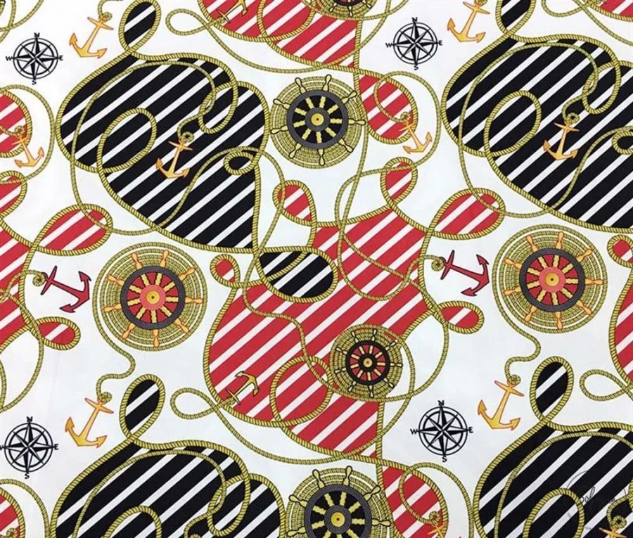 Red and Navy Blue Marine Patterned Upholstery Fabric Red and Navy Blue Marine Patterned Upholstery Fabric - Image 1