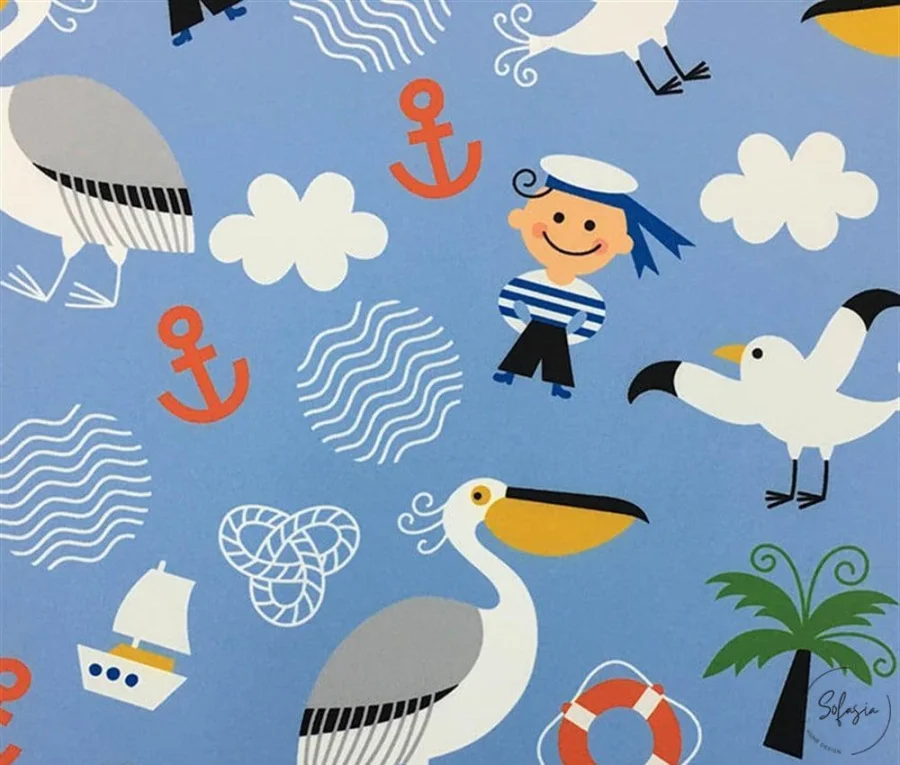 Sea-themed children's chair cover fabric. Sea-themed children's chair cover fabric. - Image 1