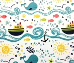Sea-themed children's curtain fabric