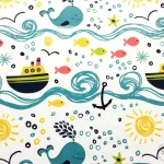 Sea-themed children's curtain fabric