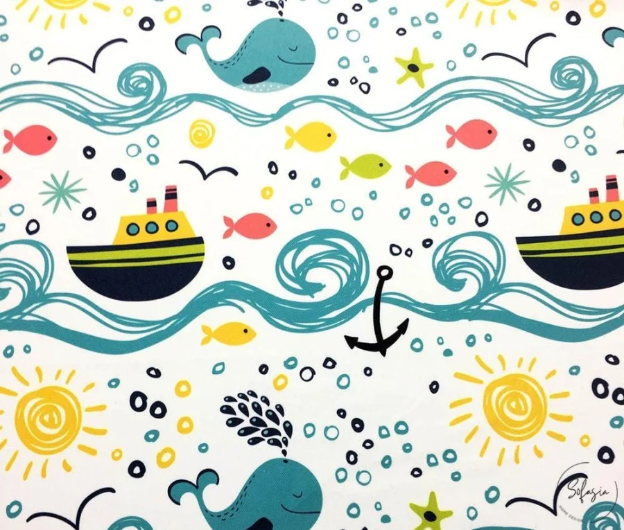Sea-themed children's curtain fabric Sea-themed children's curtain fabric - Image 1
