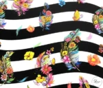 Striped Background Floral Feathers Patterned Upholstery Fabric - Image 3