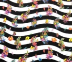 Striped Background Floral Feathers Patterned Upholstery Fabric