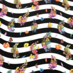 Striped Background Floral Feathers Patterned Upholstery Fabric