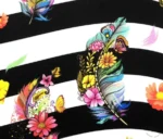 Striped Background Floral Feathers Patterned Upholstery Fabric - Image 4