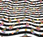 Striped Background Floral Feathers Patterned Upholstery Fabric - Image 5