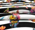 Striped Background Floral Feathers Patterned Upholstery Fabric - Image 7