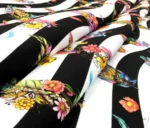 Striped Background Floral Feathers Patterned Upholstery Fabric - Image 8