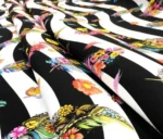 Striped Background Floral Feathers Patterned Upholstery Fabric - Image 9