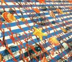 Striped Orange Starfish Pattern Upholstery Fabric