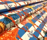 Striped Orange Starfish Pattern Upholstery Fabric - Image 4