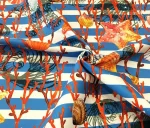 Striped Orange Starfish Pattern Upholstery Fabric - Image 8