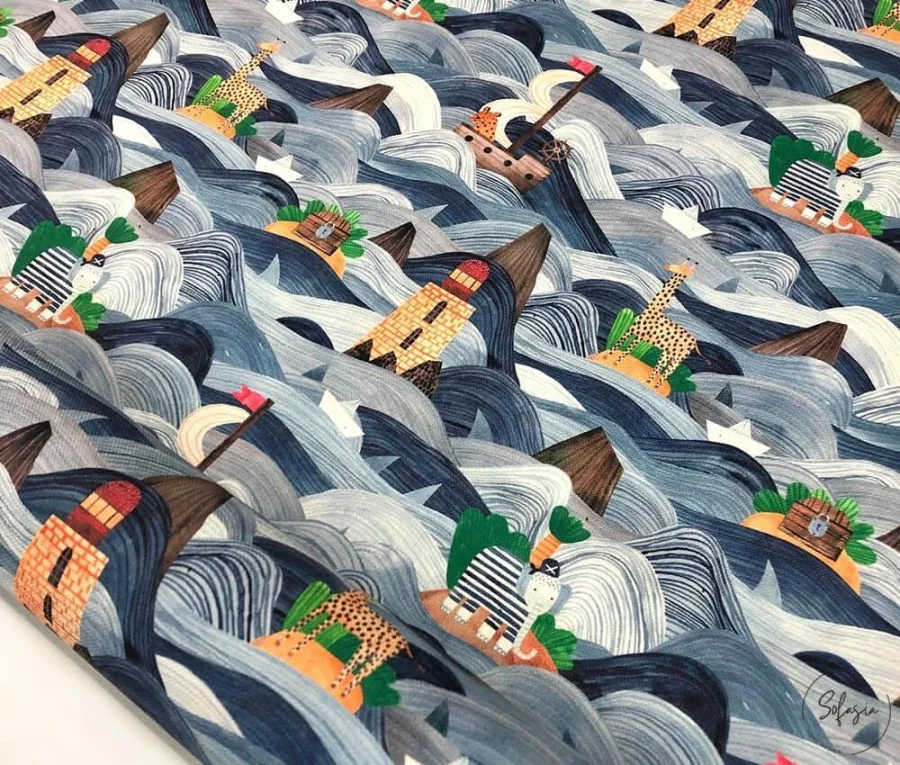 Wavy Ocean Pattern Baby Curtain Fabric Wavy Ocean Pattern Baby Curtain Fabric - Image 1