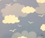 White and Blue Cloud Pattern Upholstery Fabric - Image 3