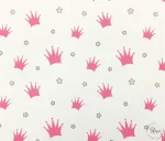 White and Pink Crown Patterned Children's Sofa Fabric