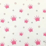 White and Pink Crown Patterned Children's Sofa Fabric
