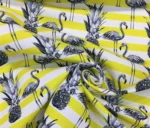 White Yellow Striped Backdrop Flamingo Tropical Drapery Fabric - Image 3