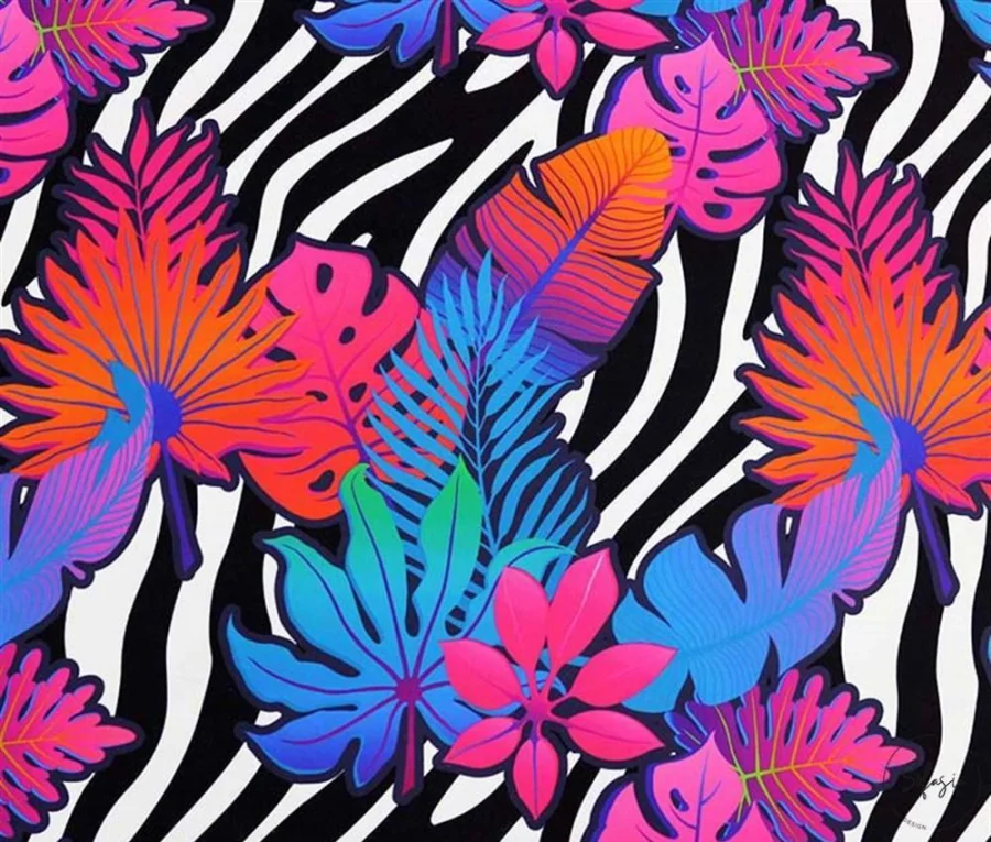 Zebra Pattern Upholstery Fabric with Colorful Flowers Zebra Pattern Upholstery Fabric with Colorful Flowers - Image 1