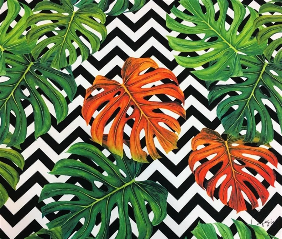 Zigzag Striped Leaf Pattern Upholstery Fabric Zigzag Striped Leaf Pattern Upholstery Fabric - Image 1