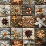 Autumn-themed patchwork 3D fabric.