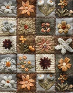 Autumn-themed patchwork 3D fabric.
