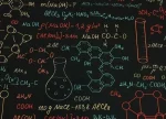 Black Blackboard with Colorful Chemistry Lesson Pattern Upholstery Fabric - Image 4