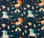 Black Children's Fabric with Unicorn Horse Pattern