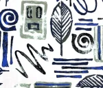 Blue and Brown Leaf Pattern Curtain Fabric - Image 3