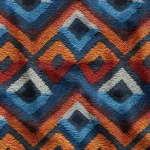 Blue and Orange Kilim Pattern 3D Upholstery and Curtain Fabric