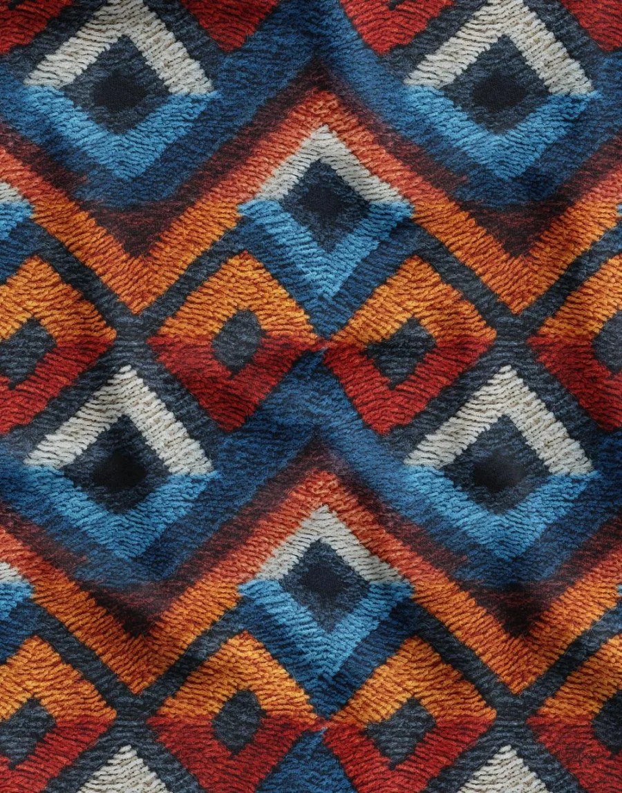 Blue and Orange Kilim Pattern 3D Upholstery and Curtain Fabric Blue and Orange Kilim Pattern 3D Upholstery and Curtain Fabric - Image 1