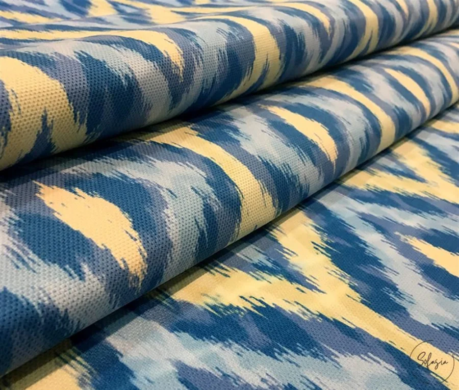 Blue and Yellow Ikat Curtain and Upholstery Fabric Blue and Yellow Ikat Curtain and Upholstery Fabric - Image 1