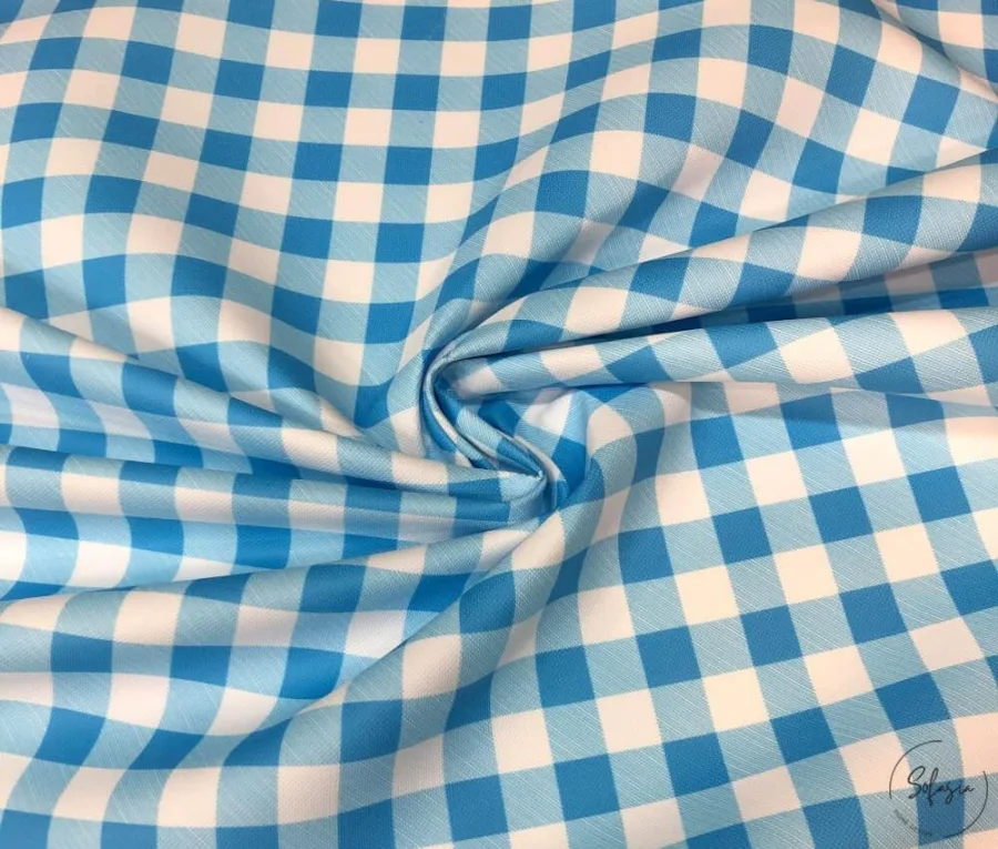 Blue Plaid Patterned Sofa and Curtain Fabric Blue Plaid Patterned Sofa and Curtain Fabric - Image 1