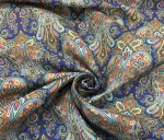 Blue Scarf Damask Patterned Microfiber Fabric - Image 3