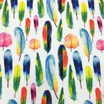 Colorful Feather Patterned White Upholstery and Curtain Fabric