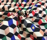 Colorful Geometric Cube Pattern Curtain Fabric - Image 4