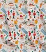 Colorful Nutcracker, Snow Globe and Sock Patterned Fabric