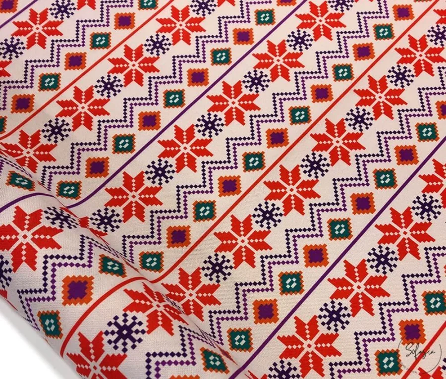 Ethnic patterned fabric decorated with winter motifs. Ethnic patterned fabric decorated with winter motifs. - Image 1