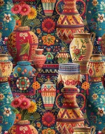 Ethnic Vase Pattern Upholstery Fabric - Image 3