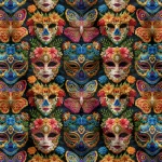 Fabric for Upholstery and Curtains Decorated with Carnival Masks