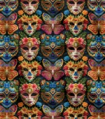 Fabric for Upholstery and Curtains Decorated with Carnival Masks