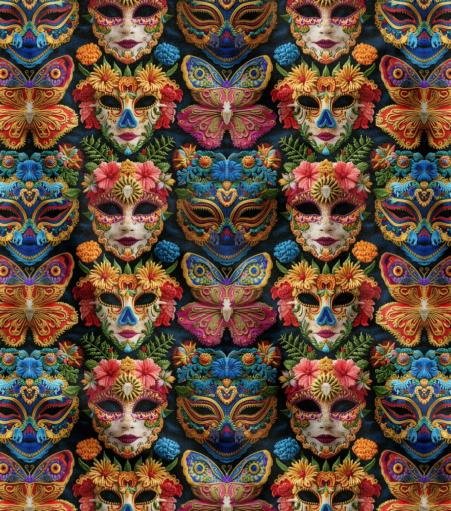 Fabric for Upholstery and Curtains Decorated with Carnival Masks Fabric for Upholstery and Curtains Decorated with Carnival Masks - Image 1