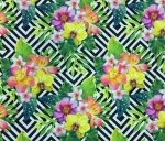Geometric Pattern Background Yellow and Red Floral Upholstery Fabric