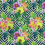 Geometric Pattern Background Yellow and Red Floral Upholstery Fabric