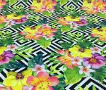 Geometric Pattern Background Yellow and Red Floral Upholstery Fabric - Image 4