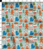 Gingerbread Man Patterned, Aqua Green Kitchen and Cupcake Themed Upholstery Fabric - Image 3