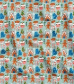 Gingerbread Man Patterned, Aqua Green Kitchen and Cupcake Themed Upholstery Fabric