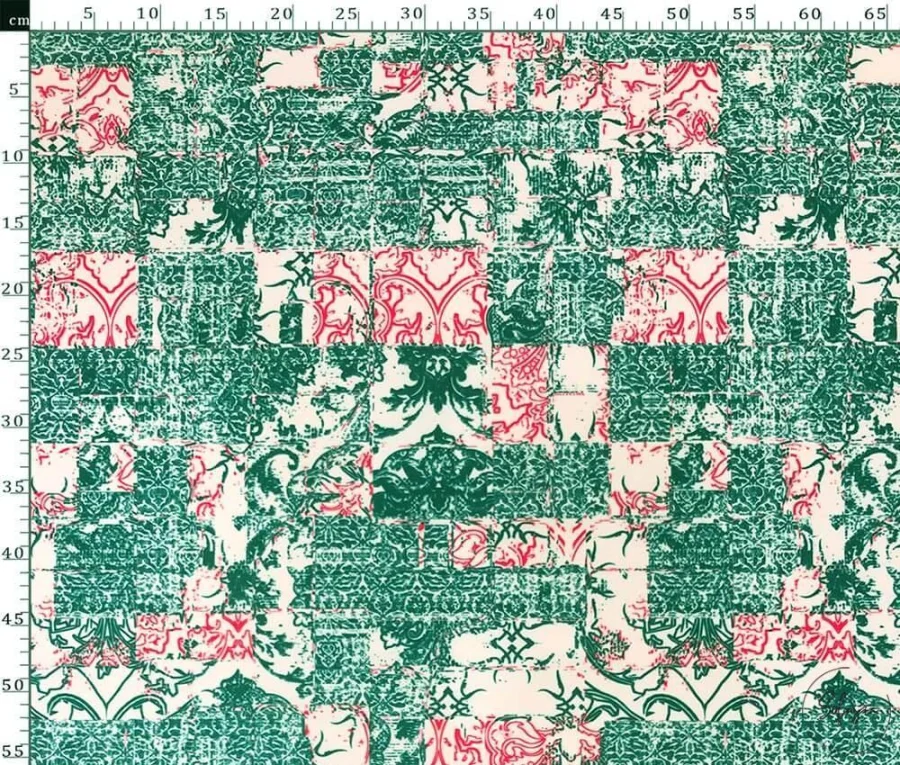 Green Patchwork Style Upholstery and Curtain Fabric Green Patchwork Style Upholstery and Curtain Fabric - Image 1