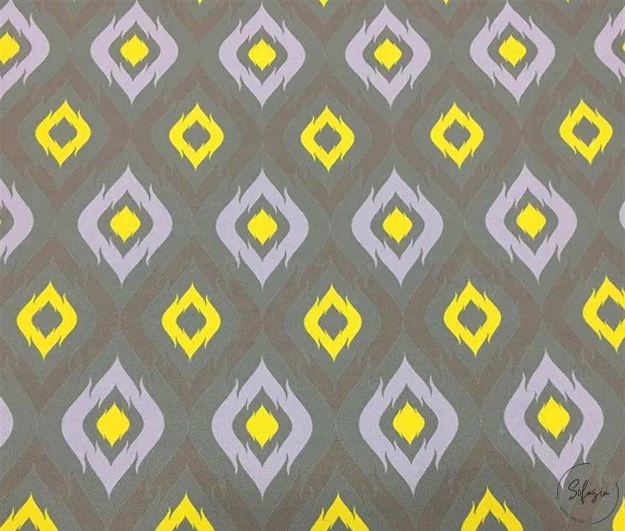 Grey, Lilac, Yellow Ikat Pattern Sofa and Curtain Fabric Grey, Lilac, Yellow Ikat Pattern Sofa and Curtain Fabric - Image 1