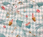 Light-colored fabric with Alice pattern and checkerboard design. - Image 4